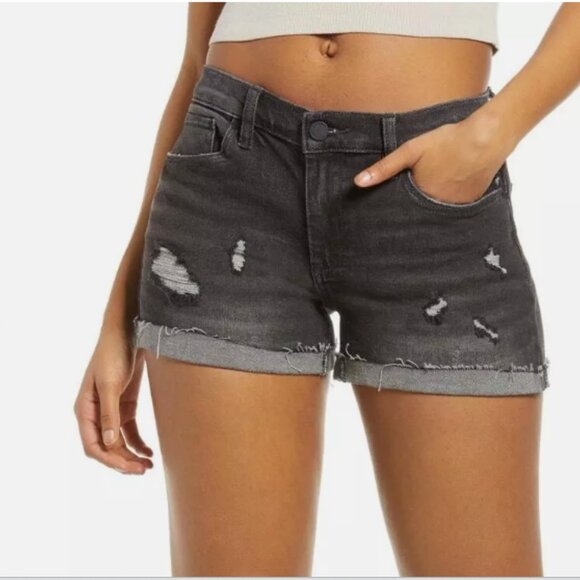 BLANKNYC The Fulton Cutoff Roll Up Shorts Black Distressed Denim Jeans - Picture 1 of 13